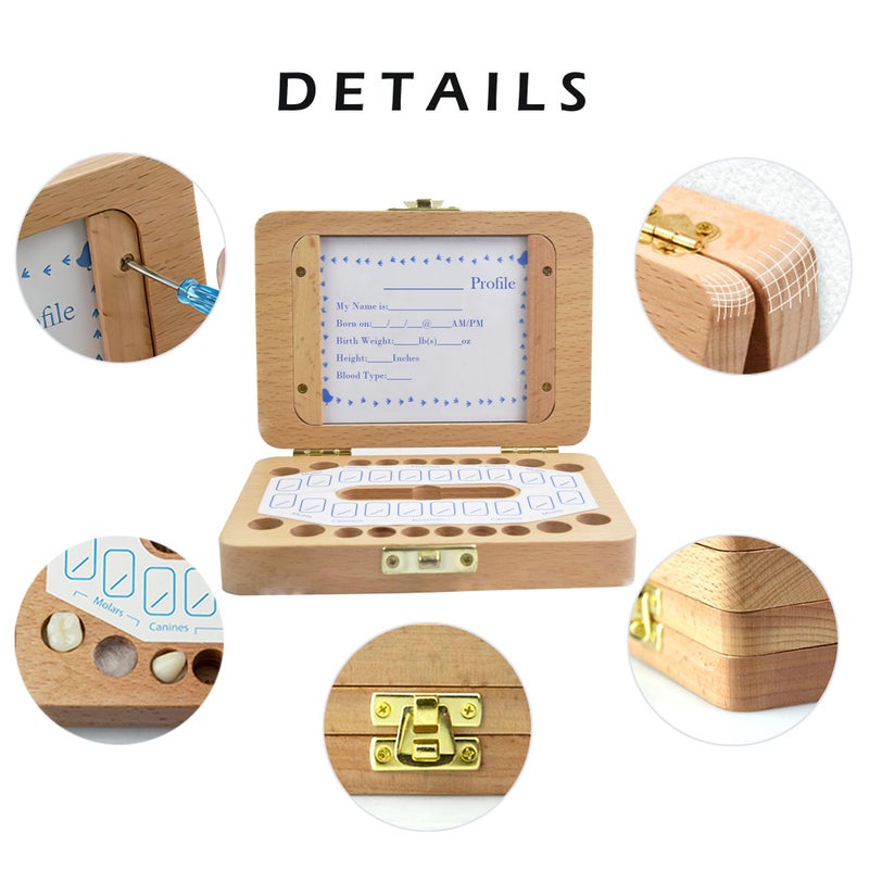MOLFUJ Baby Tooth Fairy Keepsake Box, Newborn Personalized Wooden Storage Album for Lost Tooth, Children Memory Boxes to Save First Teeth & Hair, Tooth Holders for Lost Teeth - Image 4